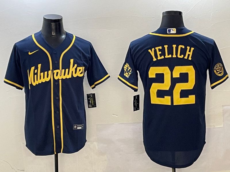 Men Milwaukee Brewers #22 Yelich Drak Blue Game 2025 Nike MLB Jersey style 0309->new york mets->MLB Jersey